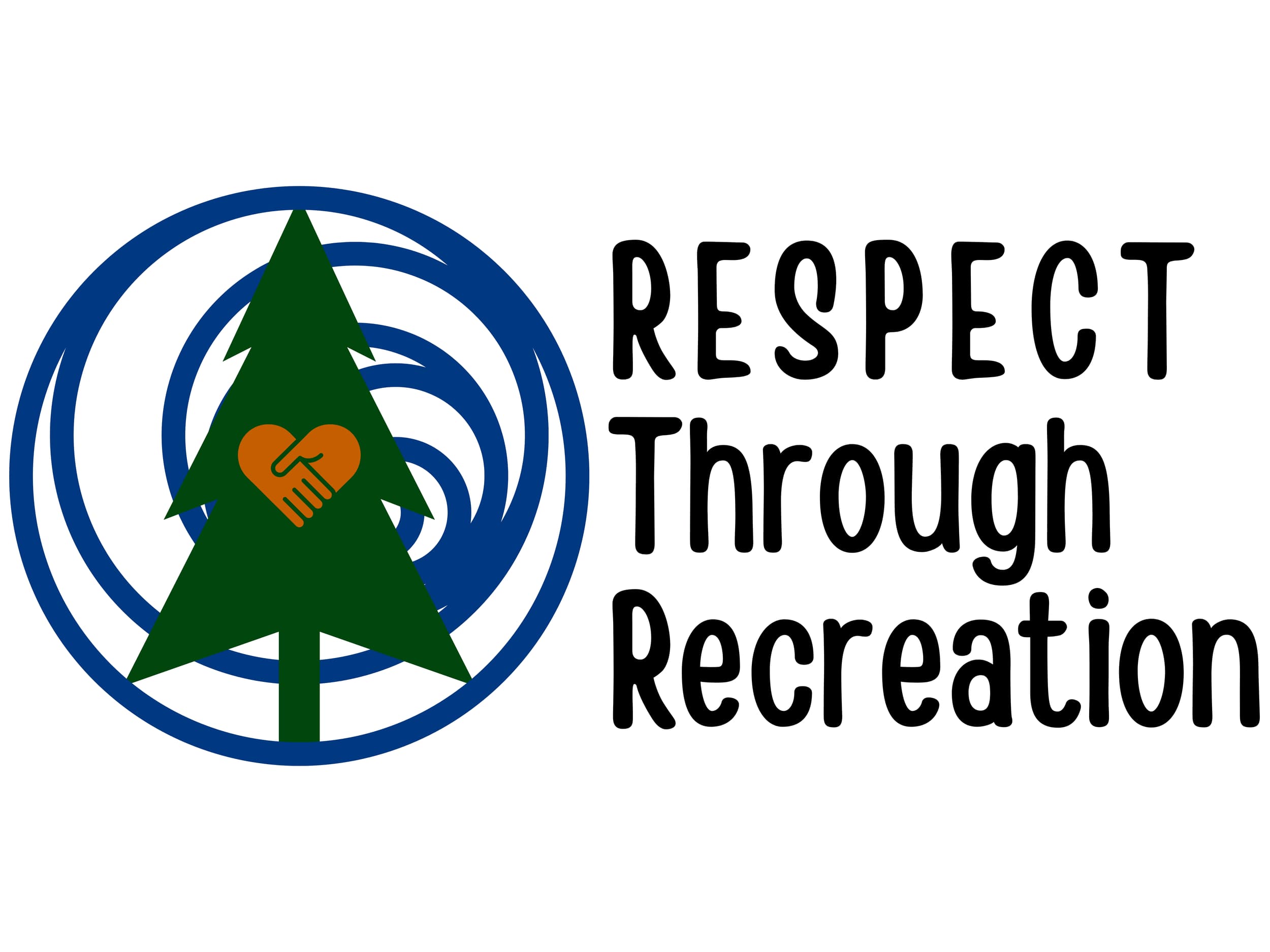 A green tree with a heart and handshake symbol on it, surrounded by concentric circles and the text 'Respect Through Recreation' beside it.